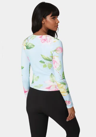 Bebe Cut Out Flower Long Sleeve Top In Clear Sky Floral Print
