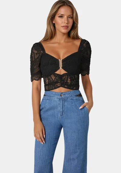 Bebe Puff Sleeve Lace Top In Black