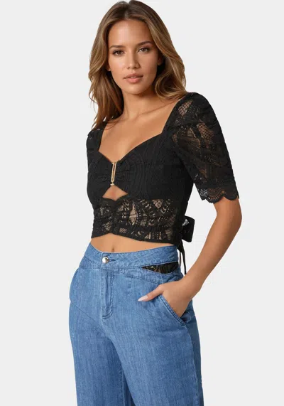 Bebe Puff Sleeve Lace Top In Black