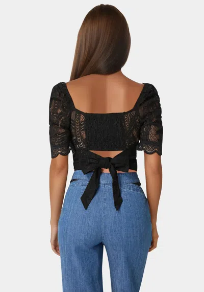 Bebe Puff Sleeve Lace Top In Black