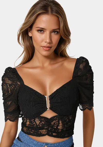 Bebe Puff Sleeve Lace Top In Black