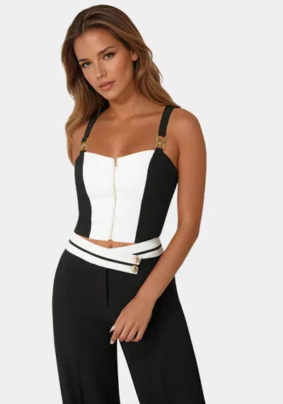 Bebe Two Tone Corset In Black,white Alyssum