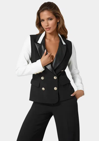 Bebe Tailored Two Tone Blazer In Black,white Alyssum