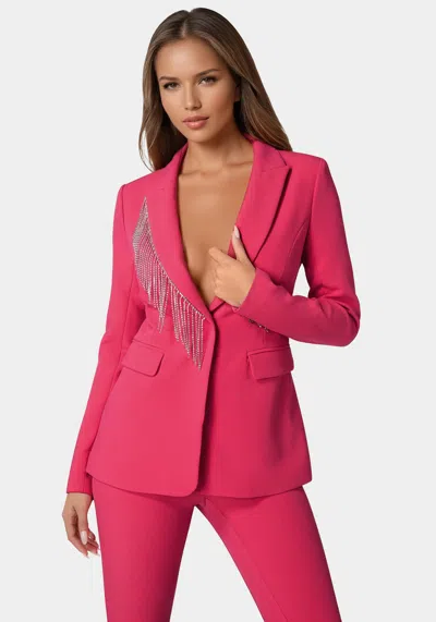 BEBE RHINESTONE FRINGE TAILORED BLAZER 