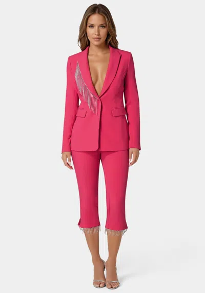 Bebe Rhinestone Fringe Tailored Blazer In Raspberry