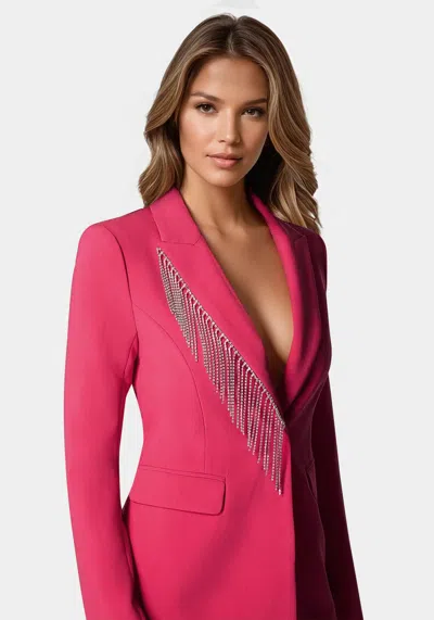 Bebe Rhinestone Fringe Tailored Blazer In Raspberry