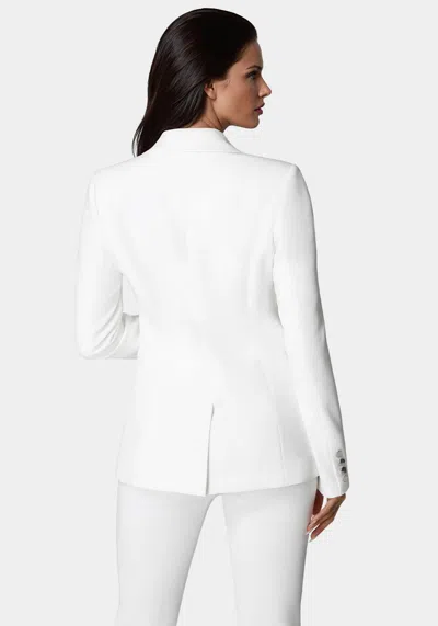 Bebe Rhinestone Fringe Tailored Blazer In White Alyssum