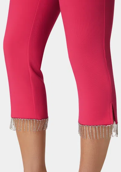 Bebe Mid Waist Rhinestone Fringe Capri In Raspberry