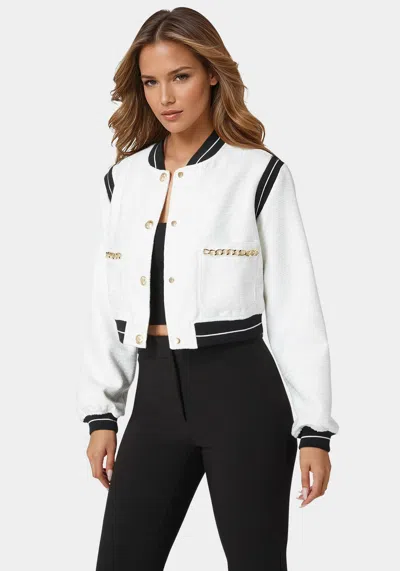 Bebe Textured Bomber Jacket In White Alyssum