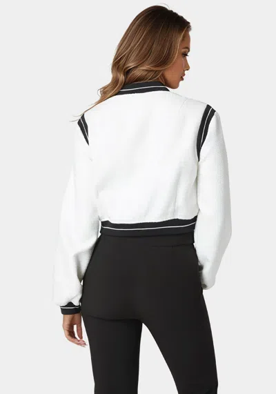 Bebe Textured Bomber Jacket In White Alyssum