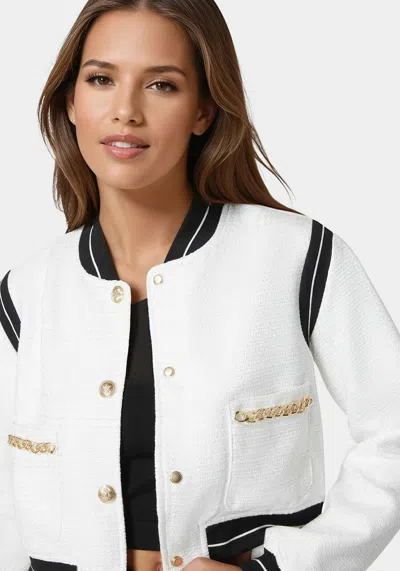 Bebe Textured Bomber Jacket In White Alyssum