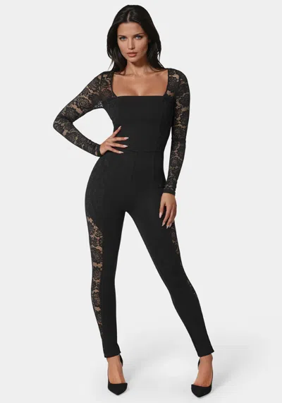 Bebe Lace Combo Catsuit In Black