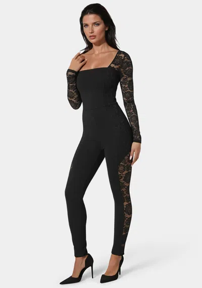 Bebe Lace Combo Catsuit In Black