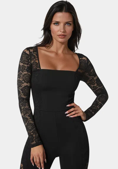 Bebe Lace Combo Catsuit In Black