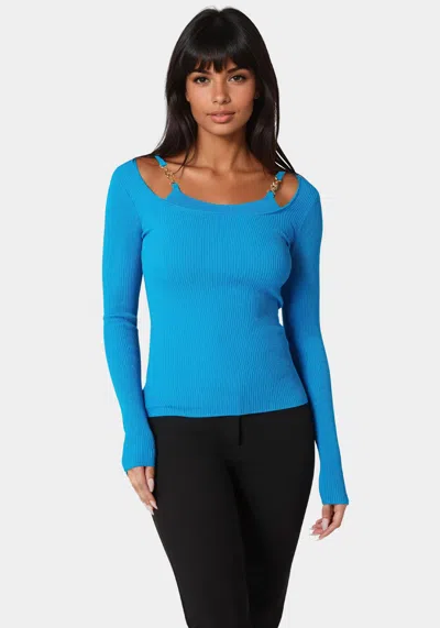 Bebe Strap Detail Sweater Top In Hawaiian Surf