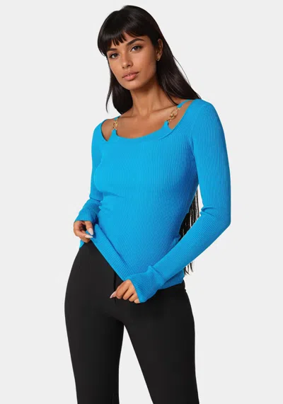 Bebe Strap Detail Sweater Top In Hawaiian Surf