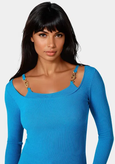 Bebe Strap Detail Sweater Top In Hawaiian Surf
