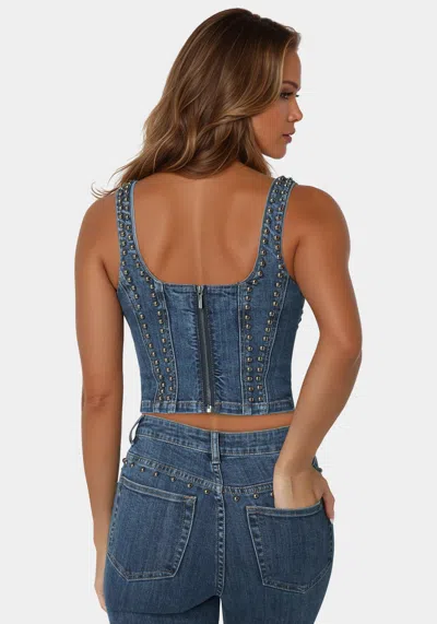 Bebe Studded Denim Corset In Antique Wash
