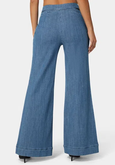 Bebe High Waist Ultra Wide Leg Denim Pant In Medium Blue Wash,black