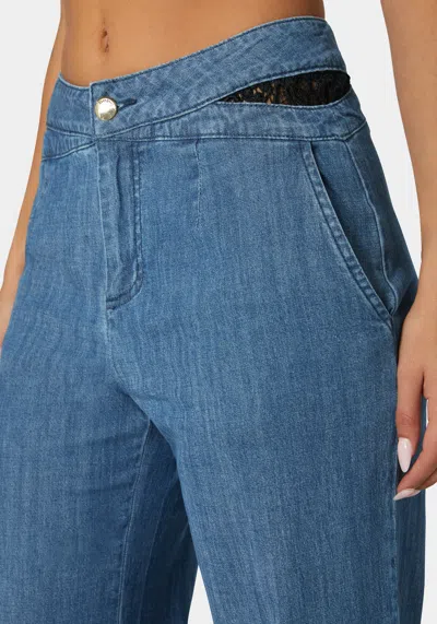 Bebe High Waist Ultra Wide Leg Denim Pant In Medium Blue Wash,black
