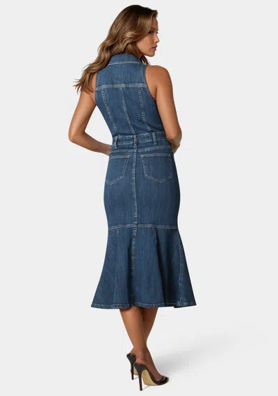 Bebe Halter Midi Denim Dress In True Blue Wash