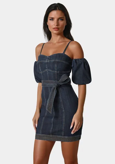Bebe Fitted Denim Dress In Dark Indigo Wash