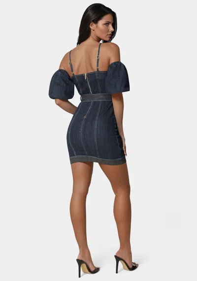 Bebe Fitted Denim Dress In Dark Indigo Wash