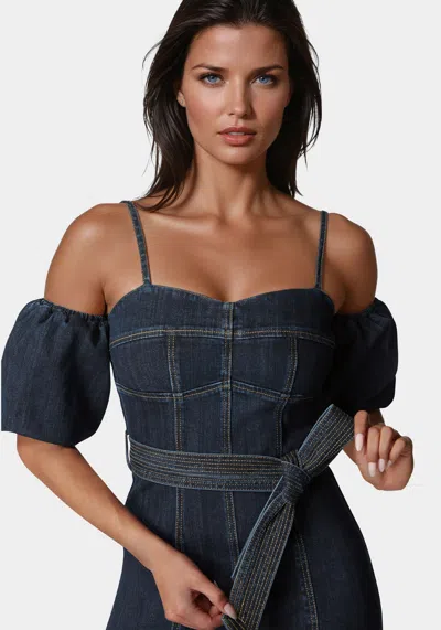 Bebe Fitted Denim Dress In Dark Indigo Wash