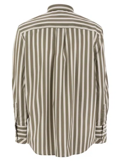 Fay Regular Striped Stretch Cotton Shirt In Brown