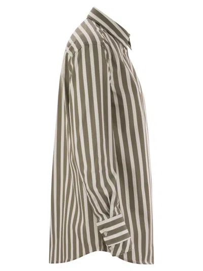 Fay Regular Striped Stretch Cotton Shirt In Brown