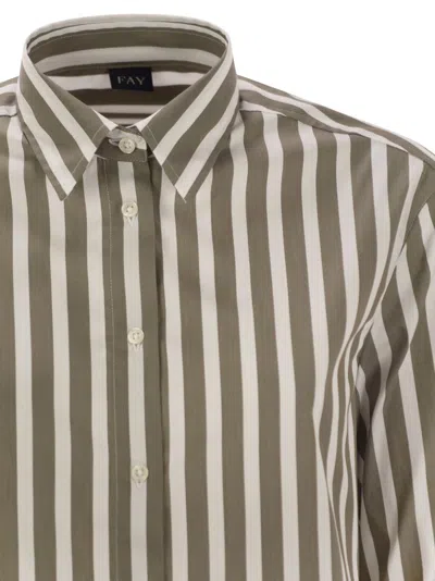 Fay Regular Striped Stretch Cotton Shirt In Brown