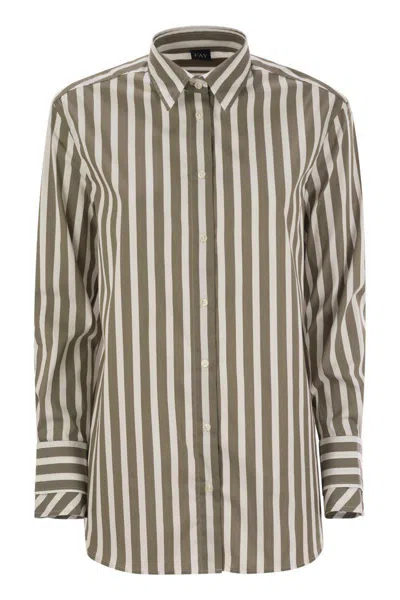 Fay Regular Striped Stretch Cotton Shirt In Brown