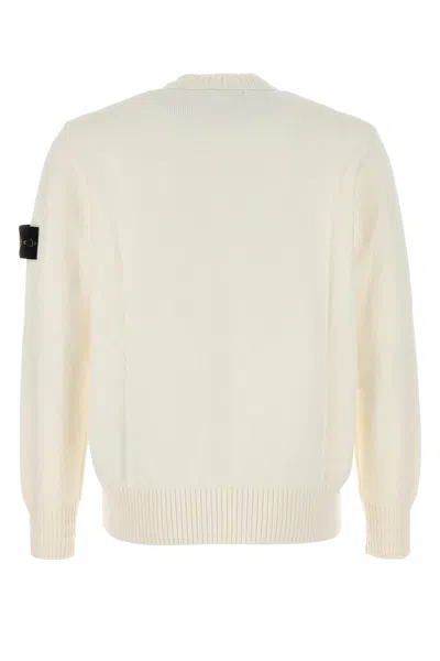 Stone Island Crew Neck Wool Sweater With Reverse Stitch Details Clothing In White