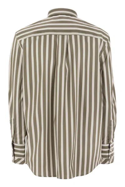 Fay Regular Striped Stretch Cotton Shirt In Brown