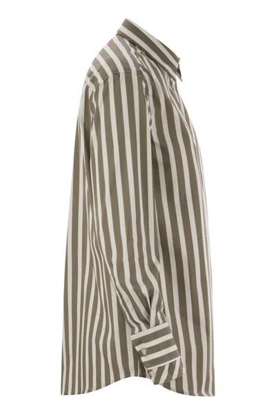 Fay Regular Striped Stretch Cotton Shirt In Brown