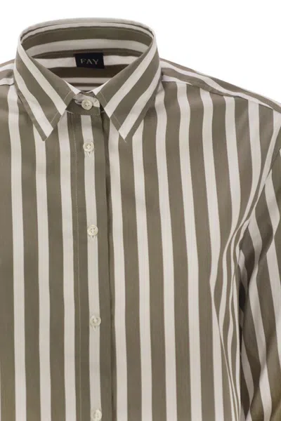 Fay Regular Striped Stretch Cotton Shirt In Brown