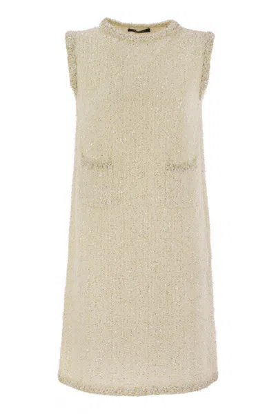 Fabiana Filippi Mini Dress In Tweed-effect Yarn In Beige