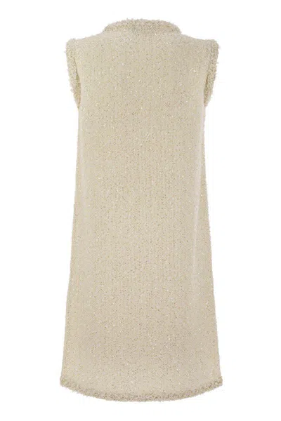 Fabiana Filippi Mini Dress In Tweed-effect Yarn In Beige