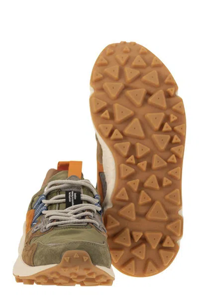 Flower Mountain Yamano 3 - Sneakers In Suede And Technical Fabric In Green/orange