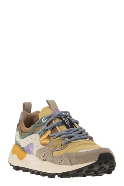 Flower Mountain Yamano 3 - Sneakers In Suede And Technical Fabric In Brown/mustard