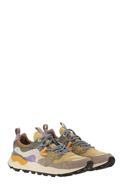 Flower Mountain Yamano 3 - Sneakers In Suede And Technical Fabric In Brown/mustard