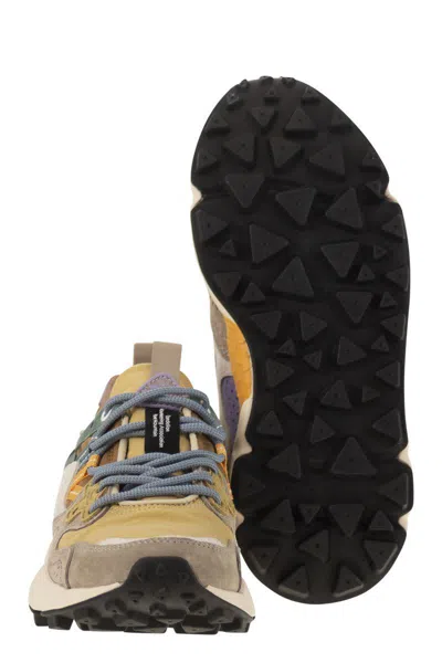Flower Mountain Yamano 3 - Sneakers In Suede And Technical Fabric In Brown/mustard