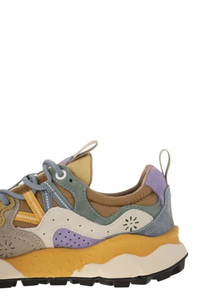 Flower Mountain Yamano 3 - Sneakers In Suede And Technical Fabric In Brown/mustard