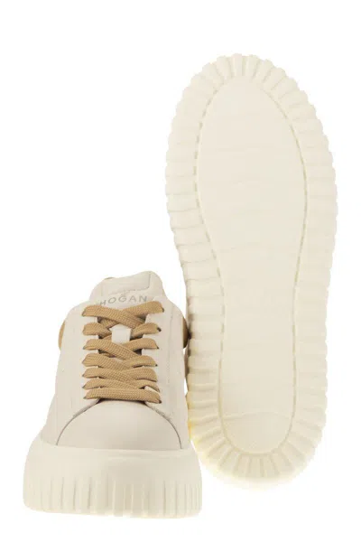 Hogan Sneakers H-stripes In Nappa Bianca Donna In Avory/brown