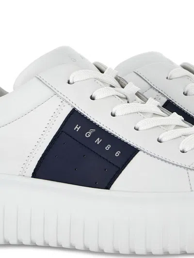 Hogan Panelled Design Calf Leather Sneakers With Chunky Sole In White