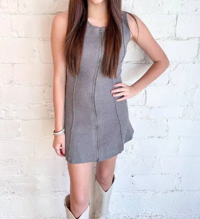 Mustard Seed All Zipped Up Knit Mini Dress In Gray In Grey