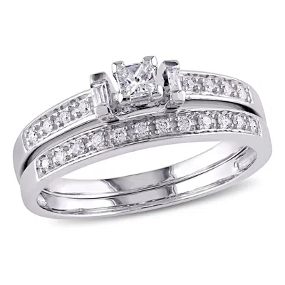 Mimi & Max 1/3ct Tw Princess Cut Baguette Diamond Bridal Set 10k White Gold In White
