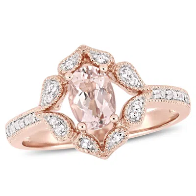 Mimi & Max Oval-cut Morganite White Topaz Floral Halo Ring 14 Rose Gold In Pink