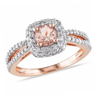 Mimi & Max 1/2ct Tgw Morganite 1/2ct Tw Diamond Halo Engagement Ring 14k Rose Gold In Pink