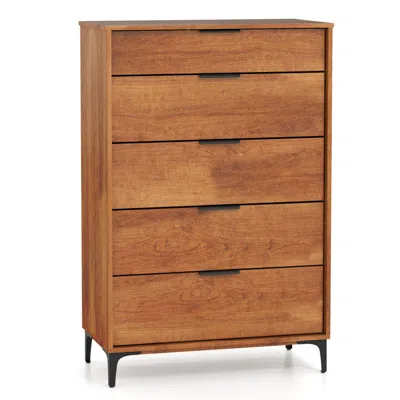 Hivvago 5-drawer Dresser With Interlock System For Bedroom Living Room-cherry